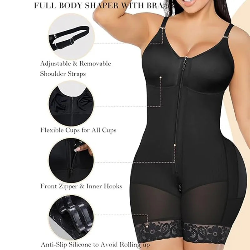 Fajas Colombianas Detachable Straps Full Body Shaper Tummy Slimming Postpartum Stage 3 Girdle Push Up Butt Lifter Shapewear