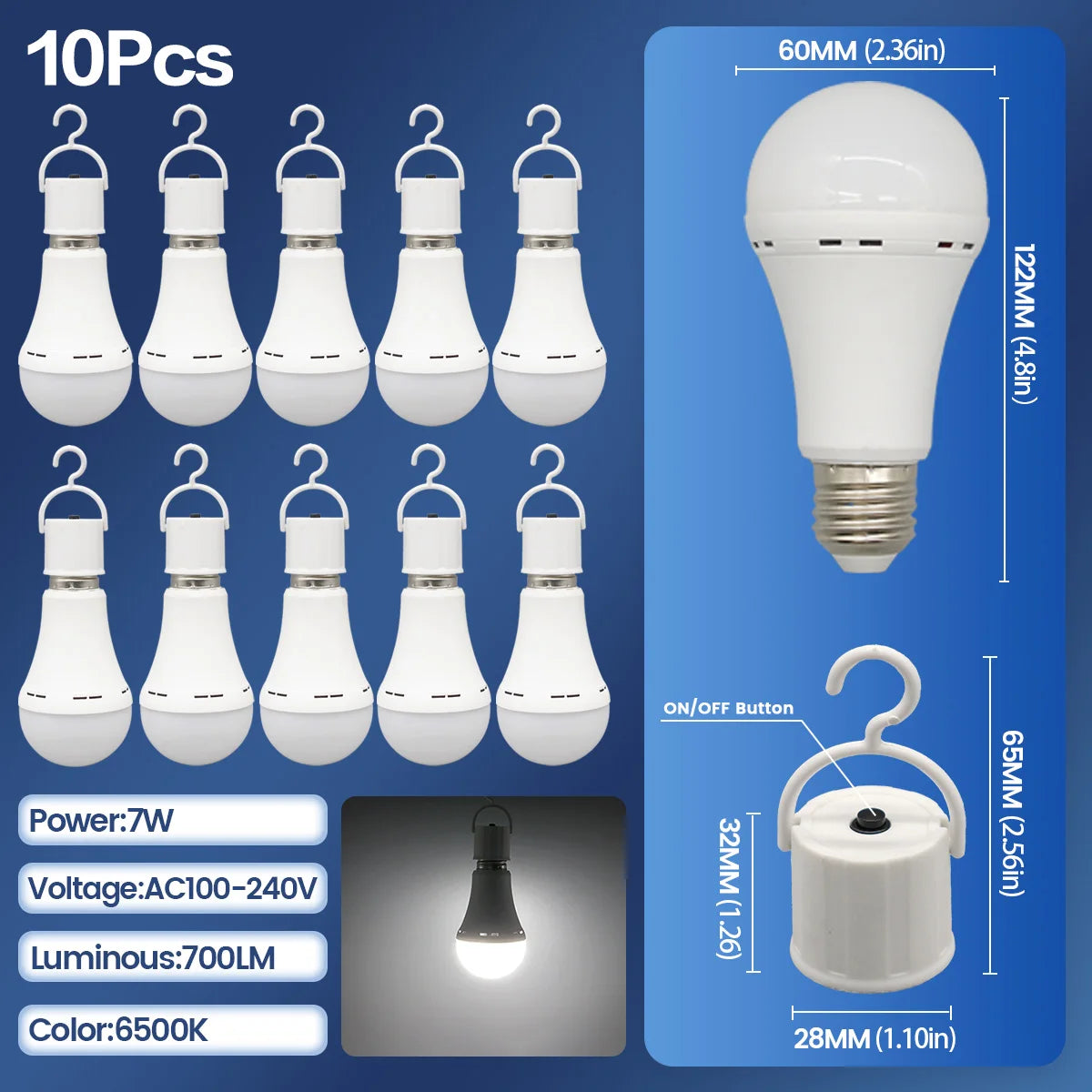 BOMBILLA LED RECARGABLE DE APAGONES E27