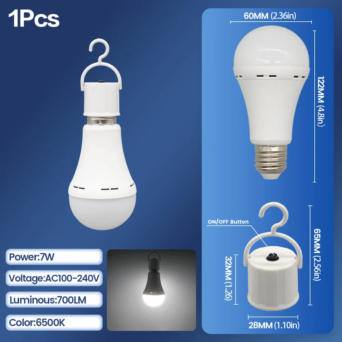 BOMBILLA LED RECARGABLE DE APAGONES E27