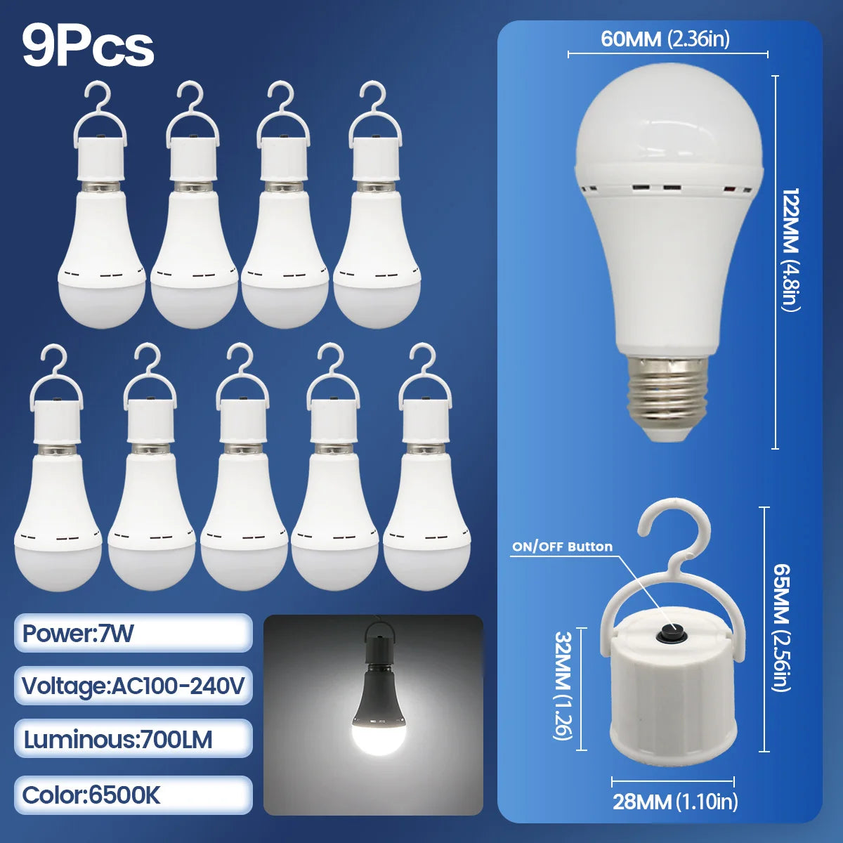 BOMBILLA LED RECARGABLE DE APAGONES E27