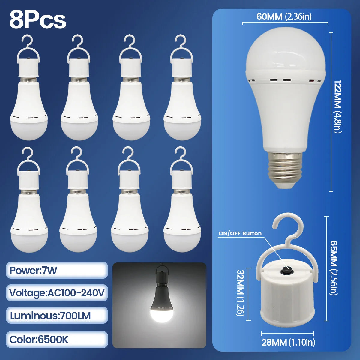 BOMBILLA LED RECARGABLE DE APAGONES E27