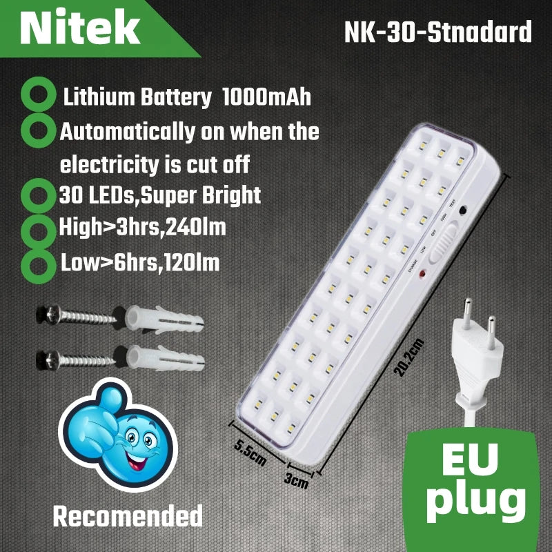 LAMPARA LED DE EMERGENCIA RECARGABLE CON 30 LEDs
