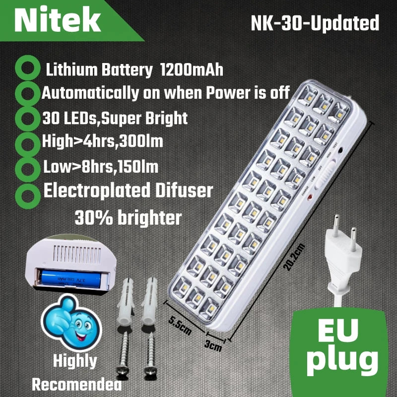 LAMPARA LED DE EMERGENCIA RECARGABLE CON 30 LEDs