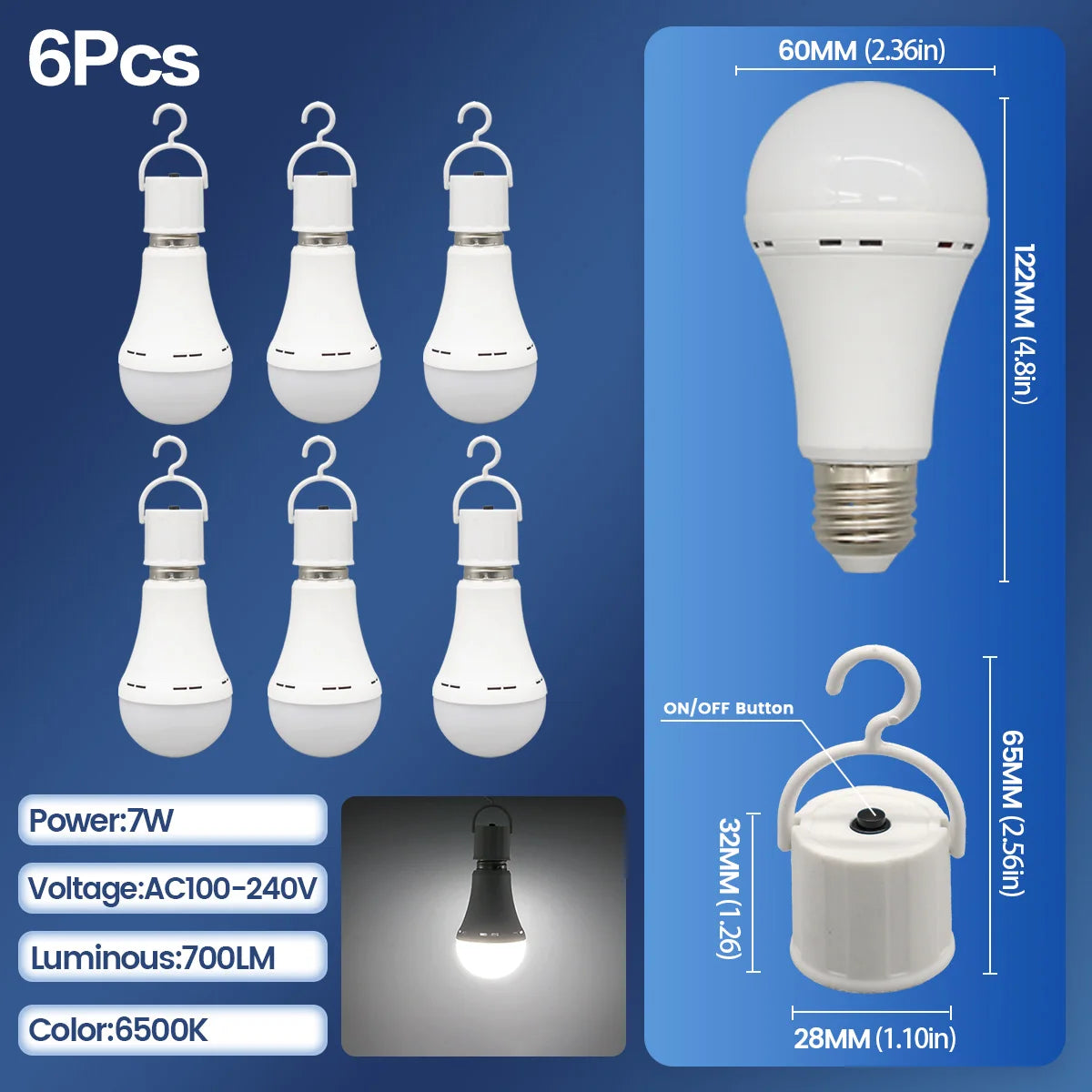 BOMBILLA LED RECARGABLE DE APAGONES E27